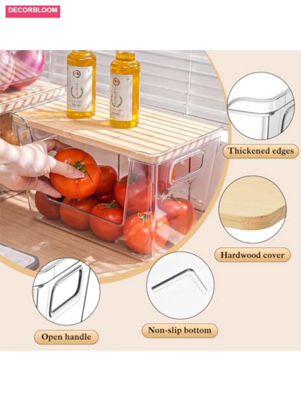 4 Set Stackable Storage Plastic Container with Removable Bamboo Cover - Picture 3 of 6